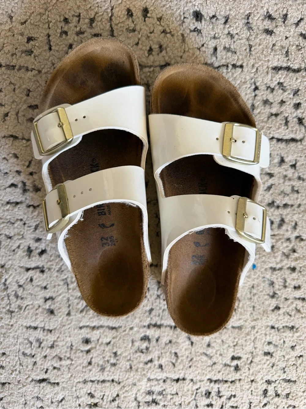 Birkenstock Kids White Double-Buckle Sandals with Gold Buckles